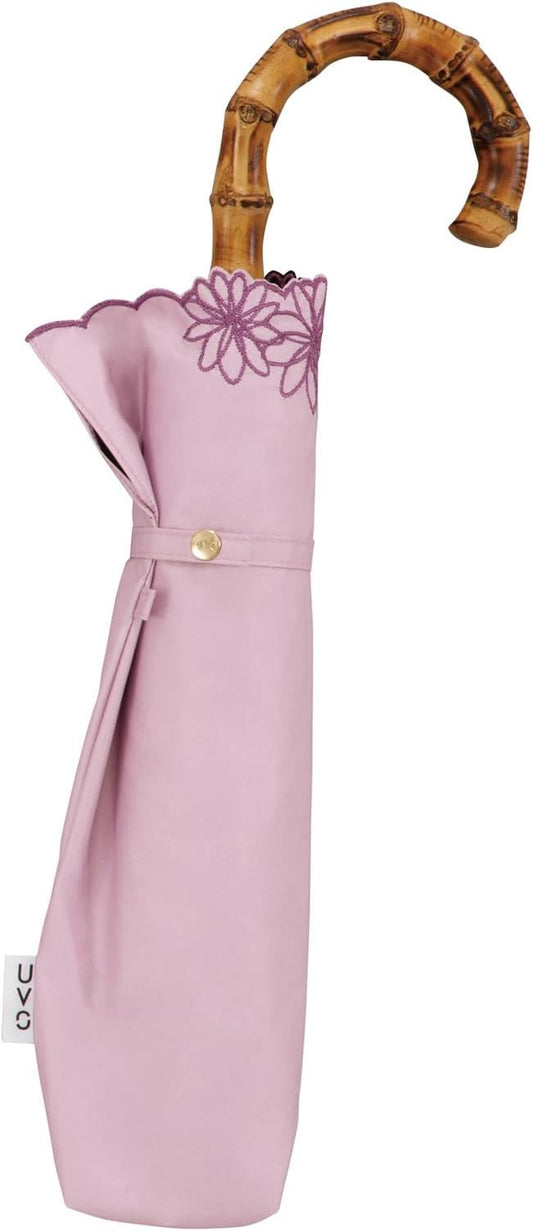 Luxury Womens Umbrella Embroidered Pink Blackout UV Rain Protection Folding 50cm