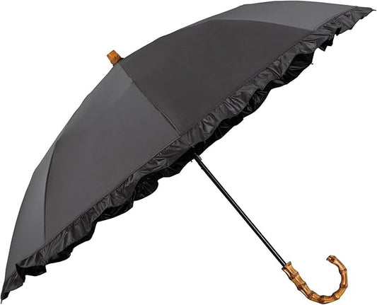 Luxury Womens 2-Tier Folding Black Umbrella Frill Suncut UV SPF 50+ 50cm
