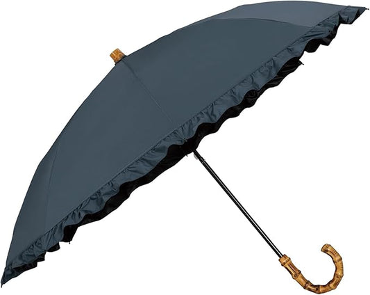 Elegant Womens 2-Tier Folding Graphite Umbrella Frill Suncut UV SPF 50+ 50cm JP
