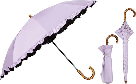Luxury Womens Umbrella Frill Lavender Blackout UV Rain Protection Folding 50cm