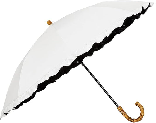 Luxury Womens 2-Tier Folding White Umbrella Frill Suncut UV SPF 50+ 50cm